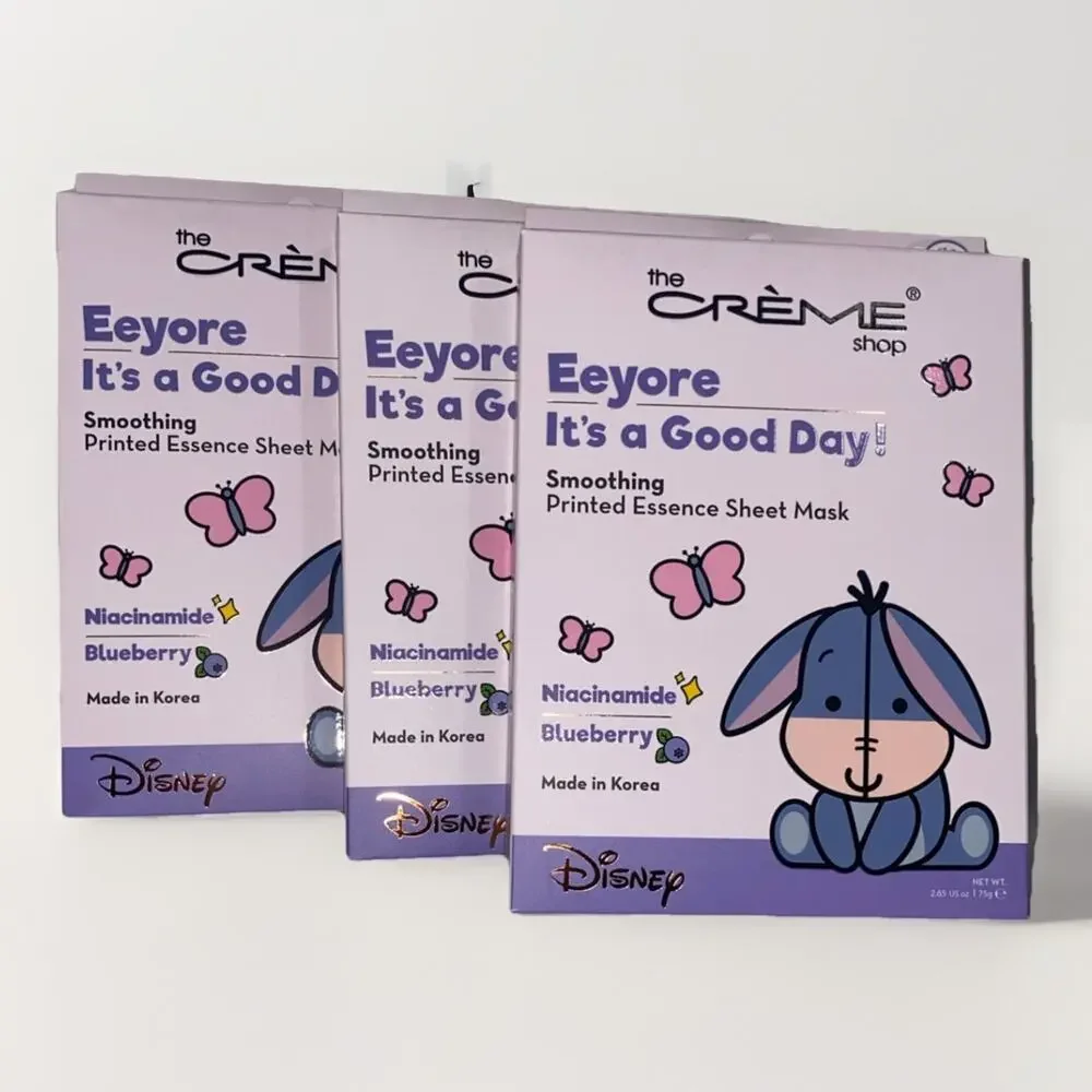The CRÉME Shop Smoothing Printed Essence Sheet Mask-Eeyore, Blueberry- 3pk